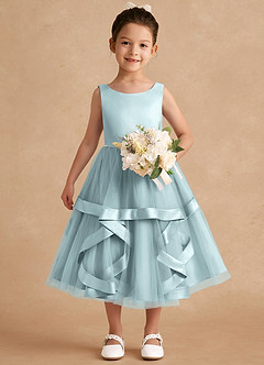 Azazie Posy Blumenmädchenkleider A-Linie Mit Perlen Tüll Kleid Nebel image4