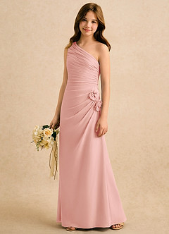 Azazie Sophie Girls Formal Blumenmädchenkleider Etui One-Shoulder Chiffon Kleid Rosettenrosa image4