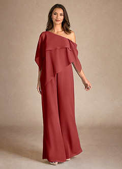 Azazie Halima Mother of the Bride Dresses Rust Jumpsuit/Pantsuit Side Slit Chiffon Dress image4