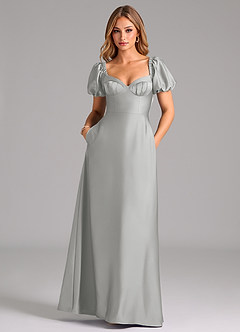 Azazie Fatima Bridesmaid Dresses Silver A-Line Pleated Stretch Satin Dress image3