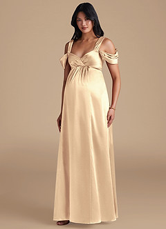 Azazie Rhea Maternity Bridesmaid Dresses A-Line Pleated Metallic Satin Floor-Length Dress image1