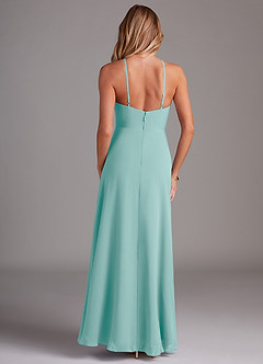 Azazie Bailey Bridesmaid Dresses Aqua A-Line Halter Side Slit Chiffon Dress image2