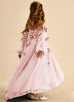 Azazie Karrie Robe Demoiselle D'honneur Fillette Robe Trapèze en Tulle avec manches Rose Pâle image6