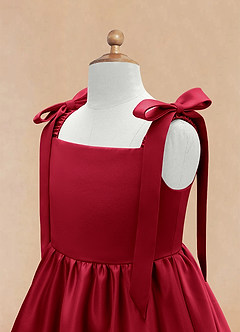 Azazie Chelsie Flower Girl Dresses Scarlet A-Line Bow Matte Satin Dress image8