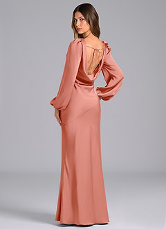 Azazie Rylina Bridesmaid Dresses Coral Mermaid Long Sleeve Stretch Satin Dress image5