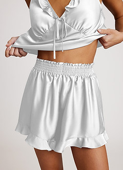 front Satin Ruffled Pajama Set