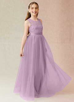 Azazie Georgette Junior Wisteria A-Line Lace Tulle Dress image4