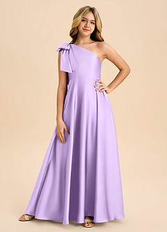 Azazie Penguin Junior Abito A-Line in Raso Elasticizzato Fiocco Lilla image3