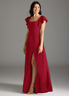 Azazie Bondi Bridesmaid Dresses Scarlet A-Line Ruched Stretch Crepe Dress image4