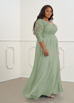 Azazie Hayek Mother of the Bride Dresses Dusty Sage A-Line V-Neck Lace Chiffon Dress image3