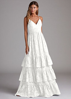 Azazie Nathalia Bridesmaid Dresses White A-Line Bow Floral Burnout Dress image4