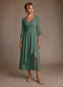 Azazie Aerynne 신부의 어머니 드레스 A라인 주름진 쉬폰 티 길이 드레스 image4