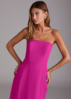 Azazie Wren 신부 들러리 드레스 A라인 스트랩리스 쉬폰 티 길이 드레스 image5