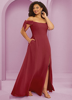 Barbie ♥ Azazie Bridesmaid Dresses Pomegranate A-Line Off the Shoulder Chiffon Convertible Dress image12