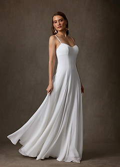 Azazie Anika At-home Try On Dresses Diamond White A-Line Sweetheart Neckline Stretch Crepe Dress image1