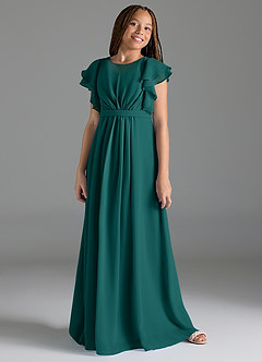 Azazie Daphne Junior Peacock A-Line Pleated Chiffon Dress image4