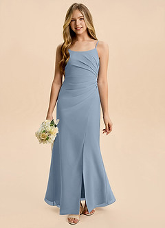 Azazie Amelia Junior Dusty Blue Mermaid Pleated Chiffon Dress image5