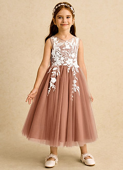 Azazie Sundae Abiti da Ragazza di Fiori Abito Principessa in Pizzo Bronzo image5
