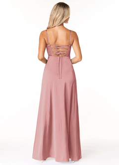 Azazie Marchella Bridesmaid Dresses Dusty Rose A-Line Corset Stretch Satin Dress image2