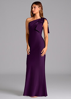 Azazie Yuanna Jurken voor bruidsmeisjes Jurk van Stretch Satijn met Zeemeermin One-Shoulder Druif image4