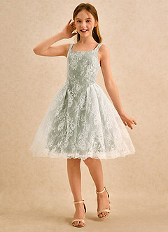 Azazie Cubbie Girls Formal Robe Demoiselle D'honneur Fillette Robe Trapèze en Dentelle Pistache image1