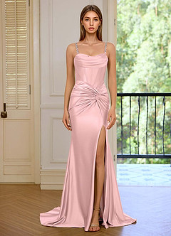 Verdellia Pink Asymmetrical Rhinestone Straps Prom Dress image1