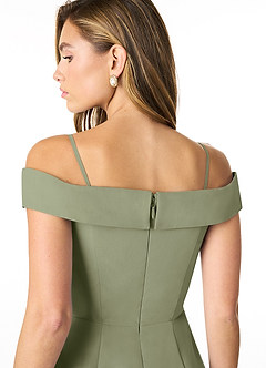 Azazie Lecia Jurken voor bruidsmeisjes Converteerbaar Jurk van Chiffon met rijk Off-the-shoulder geplooid Pistache image5