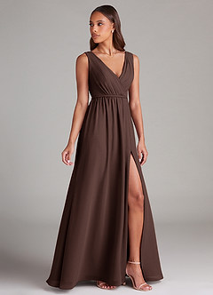Azazie Tanicia Bridesmaid Dresses Ganache A-Line Pleated Chiffon Dress image3