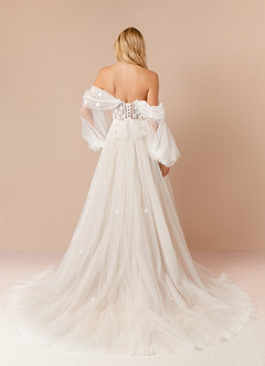 Azazie Airellie Hochzeitskleider A-Linie Schulterfrei Tüll Kleid Diamantweiß Nude image2