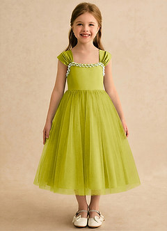 Azazie Yosemite Flower Girl Dresses Lemongrass Ball-Gown Sweetheart Neckline Tulle Dress image3