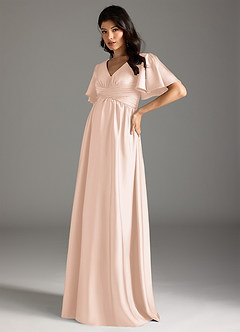 Azazie Verna Maternity Bridesmaid Dresses A-Line Ruched Stretch Satin Floor-Length Dress image4