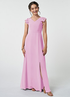 Azazie Claudine Junior Candy Pink A-Line Pleated Chiffon Dress image1
