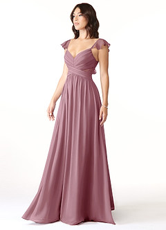 Azazie Lissa Bridesmaid Dresses Vintage Mauve A-Line Lace Chiffon Dress image4
