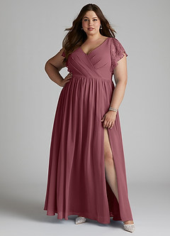 Azazie Zella Bridesmaid Dresses Desert Rose A-Line Lace Chiffon Dress image8
