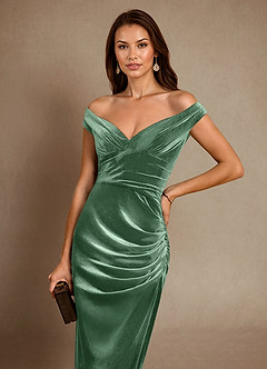 Azazie Nabila Mother of the Bride Dresses Eucalyptus Column Off the Shoulder Velvet Dress image6