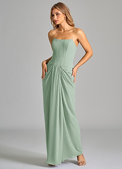 Azazie Anaïs Bridesmaid Dresses Agave Sheath Strapless Chiffon Dress image5