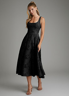 Azazie Isabella Bridesmaid Dresses Black A-Line Corset Floral Burnout Dress image6
