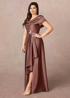 Azazie Branford Mother of the Bride Dresses Espresso A-Line Pleated Stretch Satin Dress image11