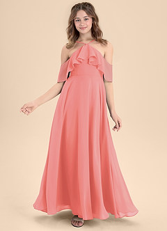Azazie Tessabelle Junior Coral A-Line Off the Shoulder Chiffon Dress image6