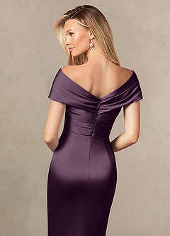 Azazie Ludlow vestidos de madre de la novia Vestido de Ciruela de Satén Elástico de Sirena con Plisado image5