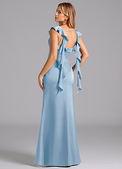 Azazie Adi Bridesmaid Dresses Powder Blue A-Line Pleated Stretch Satin Dress image6