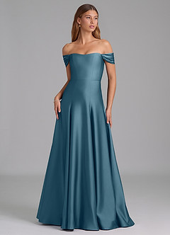 Azazie Seriana Bridesmaid Dresses Bermuda A-Line Off the Shoulder Stretch Satin Convertible Dress image1