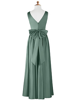 Azazie Hathaway Junior Eucalyptus A-Line Bow Stretch Satin Dress image6