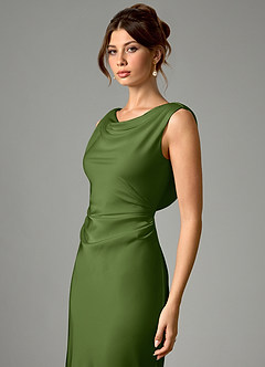 Azazie Kieryn Bridesmaid Dresses Juniper Mermaid Pleated Stretch Satin Dress image4