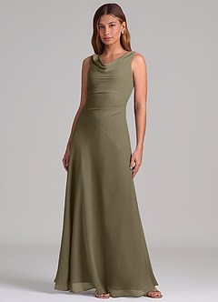 Azazie Nerine Brudtärnklänningar Klä av A-Linje i Chiffong Plisserad Pilgrön image3