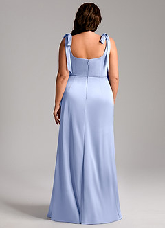 Azazie Frostine Bridesmaid Dresses Ice A-Line Bow Stretch Satin Dress image13
