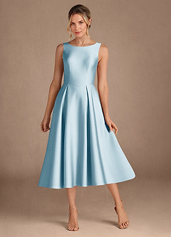 Azazie Fulton vestidos de madre de la novia Vestido de Azul Cielo de Satén Elástico de Corte En A con Plisado image1