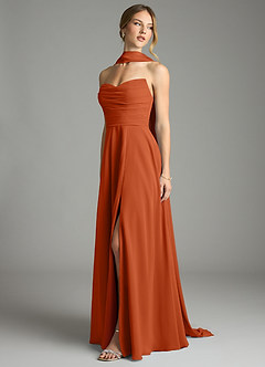 Azazie Ayla Abiti da Damigella Abito A-Line in Chiffon Scollo a Cuore Arancia Bruciata image8