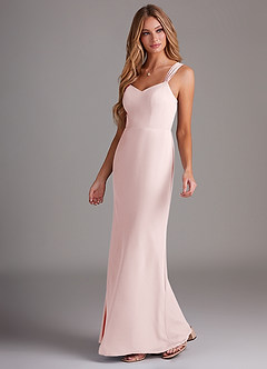 Azazie Denice Robes de demoiselle d'honneur Robe Fourreau en Mousseline de soie Plissé Rose Pâle image3