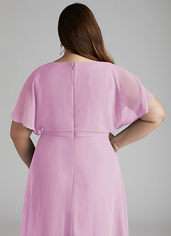 Azazie Aaliyah Bescheidene Brautjungfernkleider A-Linie Schaufel Gefaltet Chiffon Bodenlänge Kleid image10